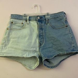 mini denim shorts, split color detail, 501 levi’s style